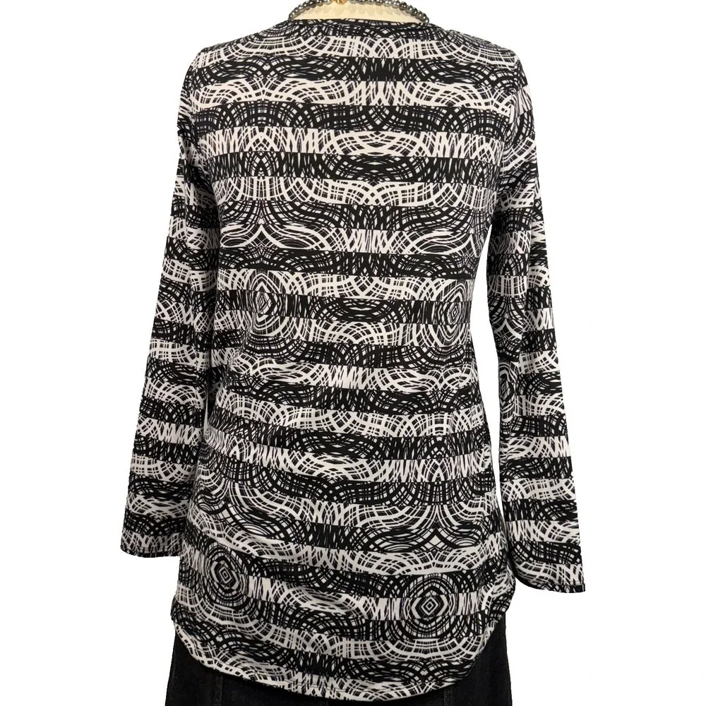 Celestial Print Tunic Blouse Black White Women's Medium Whimsigoth Soft Grunge - Picture 4 of 9